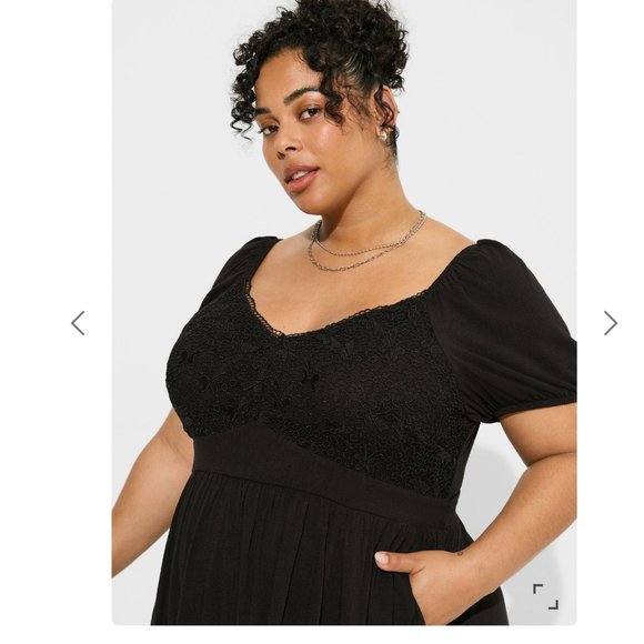 TORRID - 1X - Black Mini Rayon Balloon Sleeve Lace Inset Dress NEW $80 - Picture 5 of 5